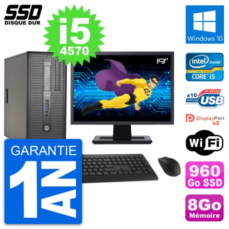 PC Tour HP ProDesk 600 G1 Ecran 19" i5-4570 RAM 8Go SSD 960Go Windows 10 Wifi