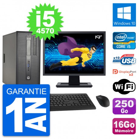 PC Tour HP 600 G1 Ecran 19" Intel i5-4570 RAM 16Go Disque 250Go Windows 10 Wifi
