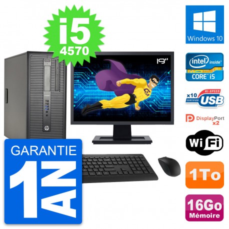 PC Tour HP ProDesk 600 G1 Ecran 19" i5-4570 RAM 16Go Disque 1To Windows 10 Wifi