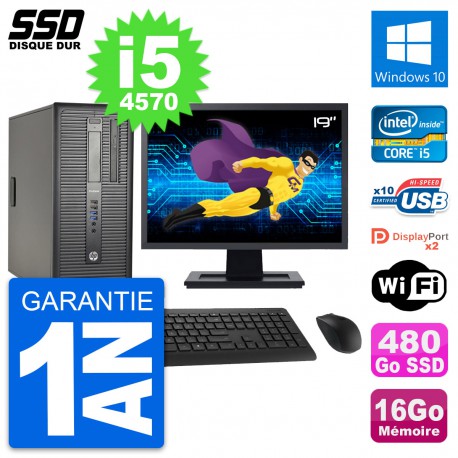 PC Tour HP ProDesk 600 G1 Ecran 19" i5-4570 RAM 16Go SSD 480Go Windows 10 Wifi