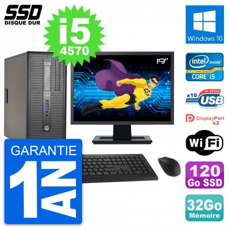 PC Tour HP ProDesk 600 G1 Ecran 19" i5-4570 RAM 32Go SSD 120Go Windows 10 Wifi