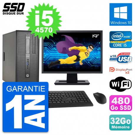 PC Tour HP ProDesk 600 G1 Ecran 19" i5-4570 RAM 32Go SSD 480Go Windows 10 Wifi