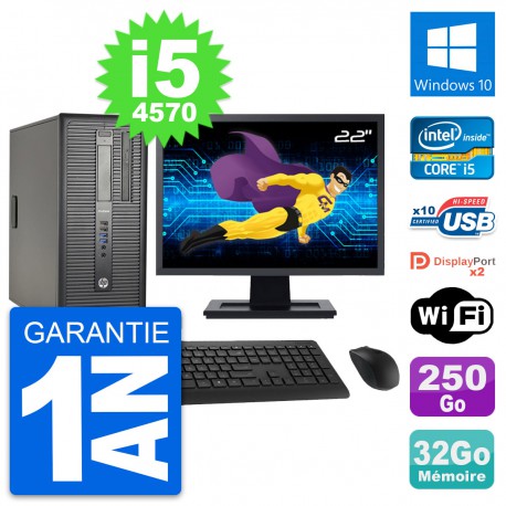 PC Tour HP 600 G1 Ecran 22" Intel i5-4570 RAM 32Go Disque 250Go Windows 10 Wifi