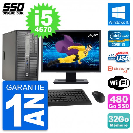 PC Tour HP ProDesk 600 G1 Ecran 22" i5-4570 RAM 32Go SSD 480Go Windows 10 Wifi