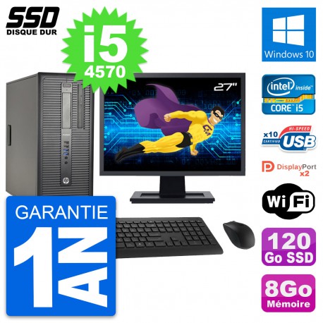 PC Tour HP ProDesk 600 G1 Ecran 27" i5-4570 RAM 8Go SSD 120Go Windows 10 Wifi