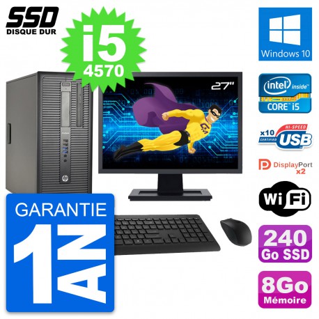 PC Tour HP ProDesk 600 G1 Ecran 27" i5-4570 RAM 8Go SSD 240Go Windows 10 Wifi