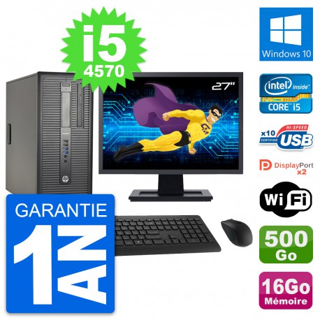 PC Tour HP 600 G1 Ecran 27" Intel i5-4570 RAM 16Go Disque 500Go Windows 10 Wifi