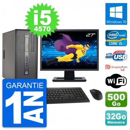 PC Tour HP 600 G1 Ecran 27" Intel i5-4570 RAM 32Go Disque 500Go Windows 10 Wifi