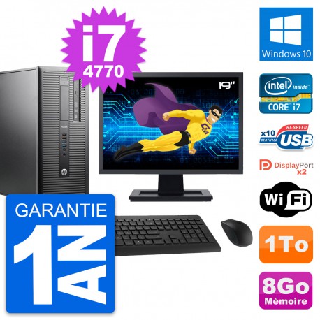 PC Tour HP ProDesk 600 G1 Ecran 19" i7-4770 RAM 8Go Disque 1To Windows 10 Wifi
