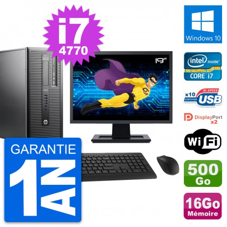 PC Tour HP 600 G1 Ecran 19" Intel i7-4770 RAM 16Go Disque 500Go Windows 10 Wifi
