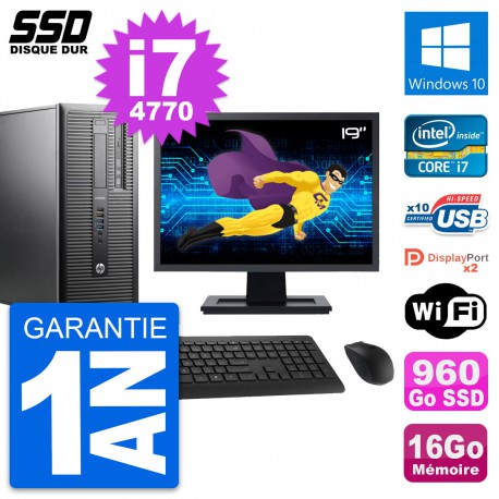 PC Tour HP ProDesk 600 G1 Ecran 19" i7-4770 RAM 16Go SSD 960Go Windows 10 Wifi