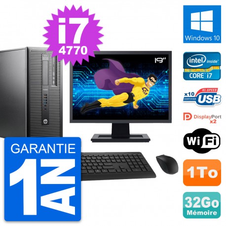 PC Tour HP ProDesk 600 G1 Ecran 19" i7-4770 RAM 32Go Disque 1To Windows 10 Wifi
