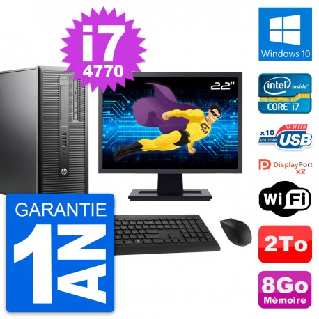 PC Tour HP ProDesk 600 G1 Ecran 22" i7-4770 RAM 8Go Disque 2To Windows 10 Wifi