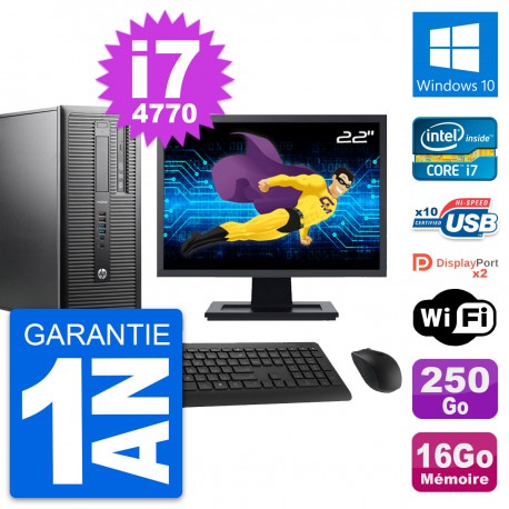 PC Tour HP 600 G1 Ecran 22" Intel i7-4770 RAM 16Go Disque 250Go Windows 10 Wifi