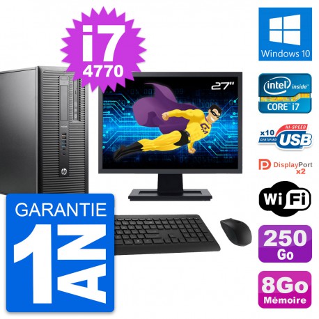 PC Tour HP 600 G1 Ecran 27" Intel i7-4770 RAM 8Go Disque 250Go Windows 10 Wifi