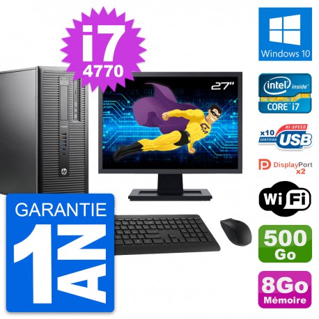 PC Tour HP 600 G1 Ecran 27" Intel i7-4770 RAM 8Go Disque 500Go Windows 10 Wifi
