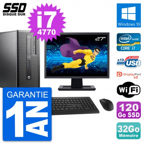 PC Tour HP ProDesk 600 G1 Ecran 27" i7-4770 RAM 32Go SSD 120Go Windows 10 Wifi