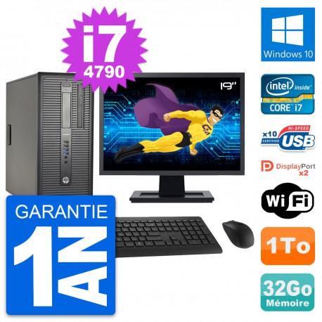 PC Tour HP ProDesk 600 G1 Ecran 19" i7-4790 RAM 32Go Disque 1To Windows 10 Wifi