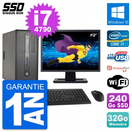 PC Tour HP ProDesk 600 G1 Ecran 19" i7-4790 RAM 32Go SSD 240Go Windows 10 Wifi