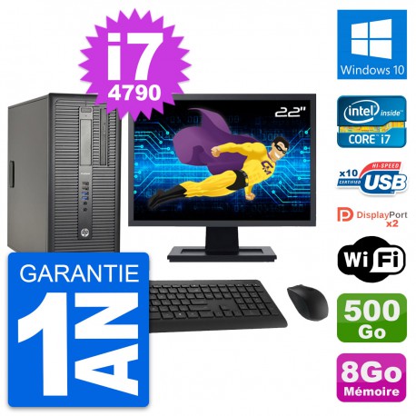 PC Tour HP 600 G1 Ecran 22" Intel i7-4790 RAM 8Go Disque 500Go Windows 10 Wifi