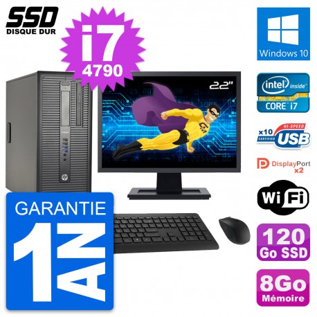 PC Tour HP ProDesk 600 G1 Ecran 22" i7-4790 RAM 8Go SSD 120Go Windows 10 Wifi