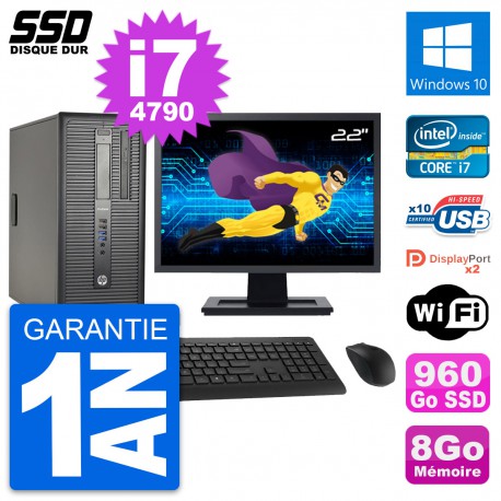 PC Tour HP ProDesk 600 G1 Ecran 22" i7-4790 RAM 8Go SSD 960Go Windows 10 Wifi