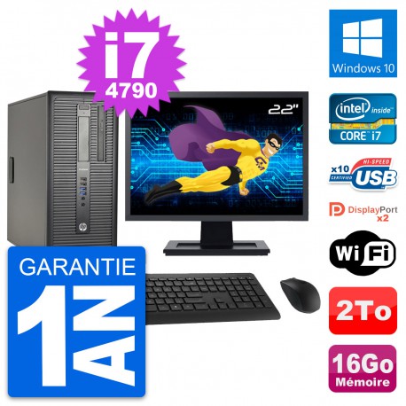 PC Tour HP ProDesk 600 G1 Ecran 22" i7-4790 RAM 16Go Disque 2To Windows 10 Wifi