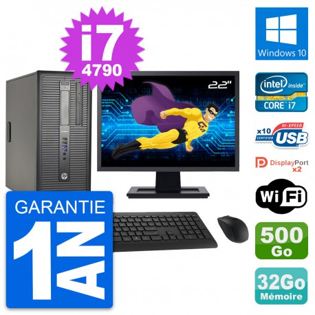 PC Tour HP 600 G1 Ecran 22" Intel i7-4790 RAM 32Go Disque 500Go Windows 10 Wifi