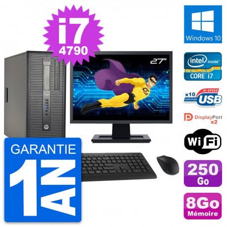 PC Tour HP 600 G1 Ecran 27" Intel i7-4790 RAM 8Go Disque 250Go Windows 10 Wifi