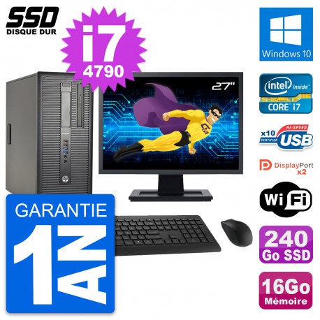 PC Tour HP ProDesk 600 G1 Ecran 27" i7-4790 RAM 16Go SSD 240Go Windows 10 Wifi