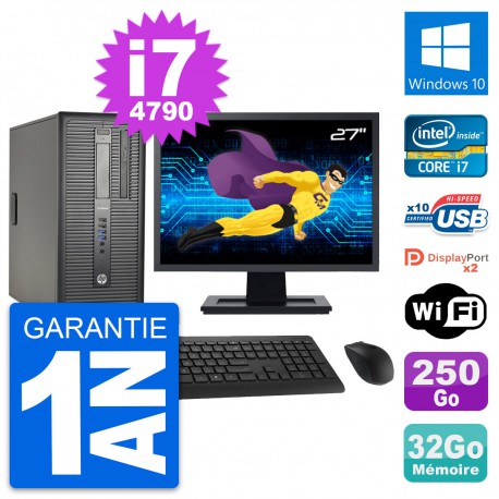 PC Tour HP 600 G1 Ecran 27" Intel i7-4790 RAM 32Go Disque 250Go Windows 10 Wifi