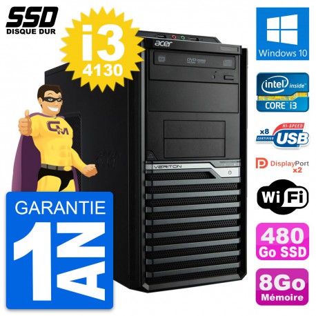 PC Tour Acer Veriton M4630G Intel i3-4130 RAM 8Go SSD 480Go Windows 10 Wifi