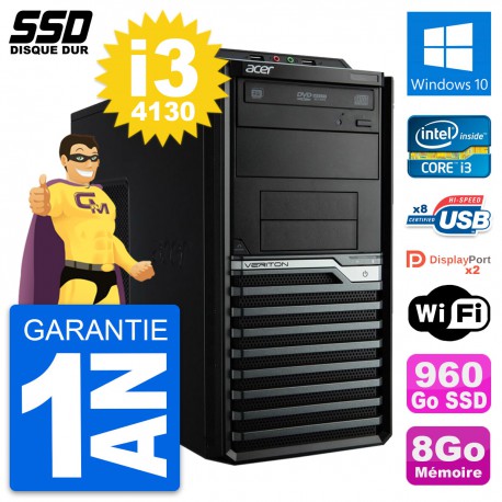 PC Tour Acer Veriton M4630G Intel i3-4130 RAM 8Go SSD 960Go Windows 10 Wifi