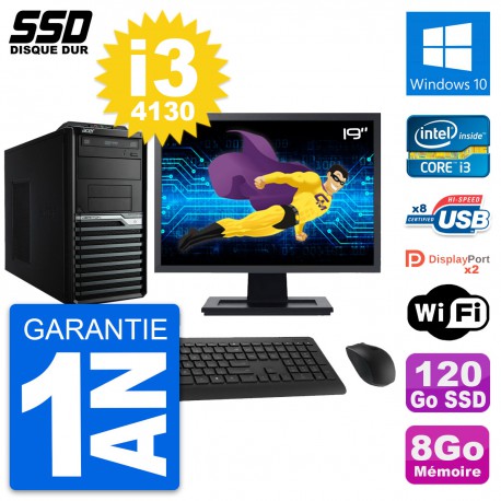 PC Tour Acer M4630G Ecran 19" Intel i3-4130 RAM 8Go SSD 120Go Windows 10 Wifi