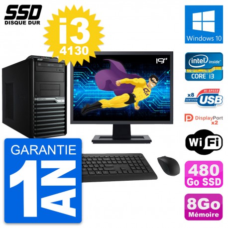 PC Tour Acer M4630G Ecran 19" Intel i3-4130 RAM 8Go SSD 480Go Windows 10 Wifi
