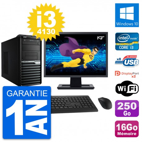 PC Tour Acer M4630G Ecran 19" Core i3-4130 RAM 16Go Disque 250Go Windows 10 Wifi