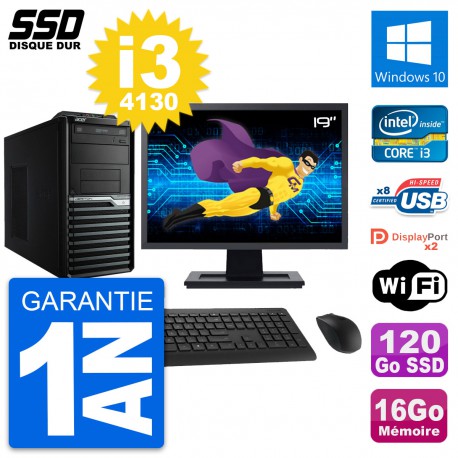 PC Tour Acer M4630G Ecran 19" Intel i3-4130 RAM 16Go SSD 120Go Windows 10 Wifi