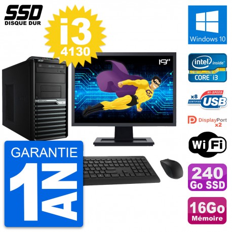 PC Tour Acer M4630G Ecran 19" Intel i3-4130 RAM 16Go SSD 240Go Windows 10 Wifi