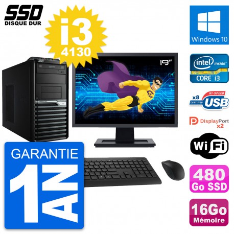 PC Tour Acer M4630G Ecran 19" Intel i3-4130 RAM 16Go SSD 480Go Windows 10 Wifi