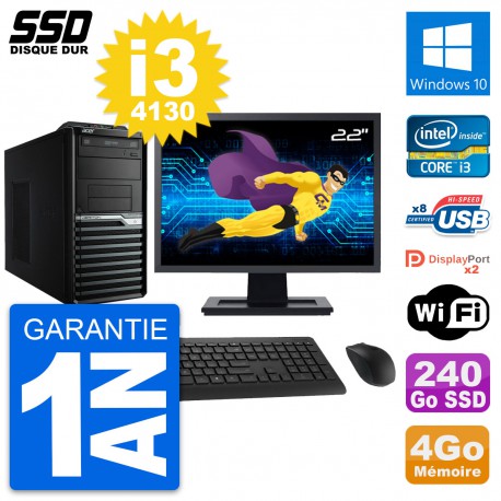 PC Tour Acer M4630G Ecran 22" Intel i3-4130 RAM 4Go SSD 240Go Windows 10 Wifi
