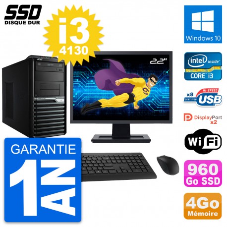 PC Tour Acer M4630G Ecran 22" Intel i3-4130 RAM 4Go SSD 960Go Windows 10 Wifi