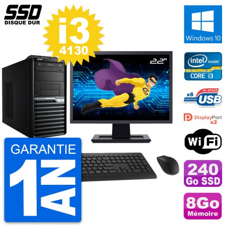 PC Tour Acer M4630G Ecran 22" Intel i3-4130 RAM 8Go SSD 240Go Windows 10 Wifi