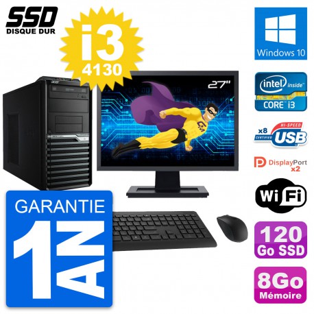 PC Tour Acer M4630G Ecran 27" Intel i3-4130 RAM 8Go SSD 120Go Windows 10 Wifi