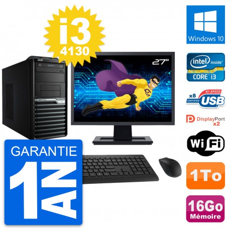 PC Tour Acer M4630G Ecran 27" Intel i3-4130 RAM 16Go Disque 1To Windows 10 Wifi