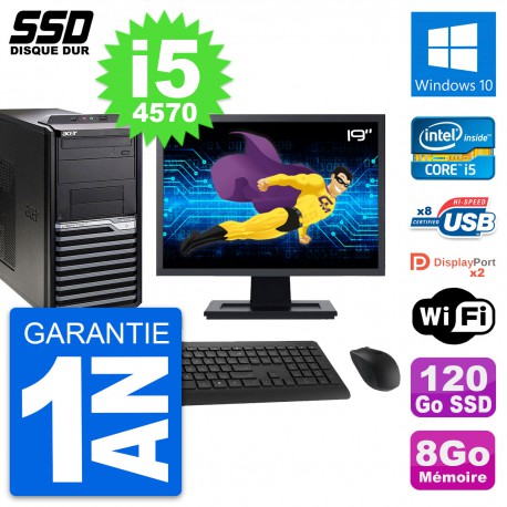PC Tour Acer M4630G Ecran 19" Intel i5-4570 RAM 8Go SSD 120Go Windows 10 Wifi