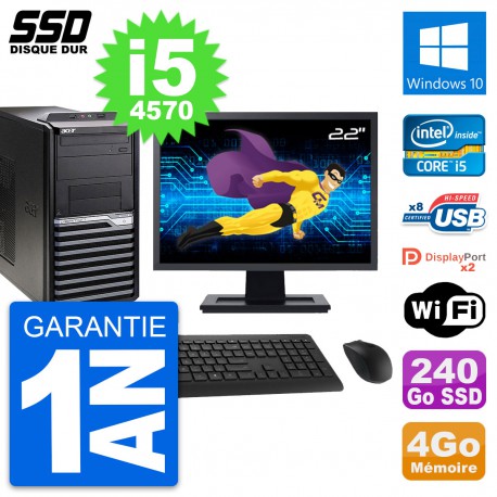 PC Tour Acer M4630G Ecran 22" Intel i5-4570 RAM 4Go SSD 240Go Windows 10 Wifi