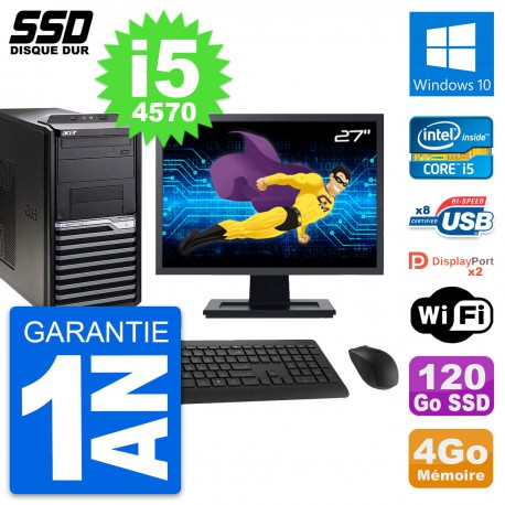 PC Tour Acer M4630G Ecran 27" Intel i5-4570 RAM 4Go SSD 120Go Windows 10 Wifi