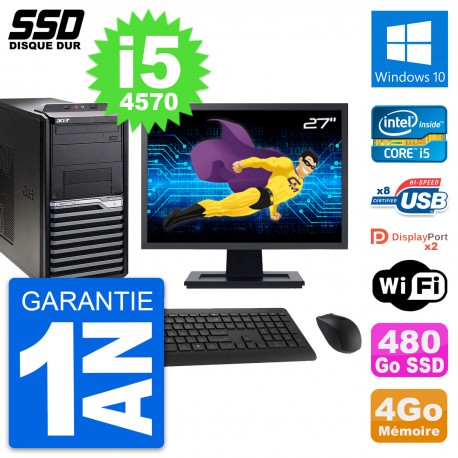 PC Tour Acer M4630G Ecran 27" Intel i5-4570 RAM 4Go SSD 480Go Windows 10 Wifi