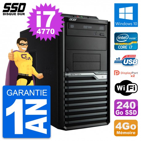 PC Tour Acer Veriton M4630G Intel i7-4770 RAM 4Go SSD 240Go Windows 10 Wifi