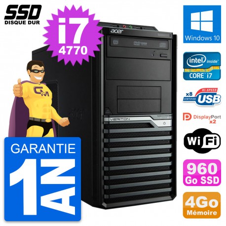 PC Tour Acer Veriton M4630G Intel i7-4770 RAM 4Go SSD 960Go Windows 10 Wifi